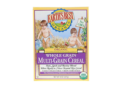 EARTH’S BEST | Cereal Multigrano Infantil | Grano Entero Orgánico | Sin Pesticidas | Caja Con 227 g