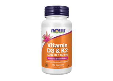NOW Vitamina D3 1000 UI con K2 45 mcg | 120 veg caps