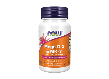 NOW Mega D3 y MK7 5000 UI 180 mcg | 60 veg caps