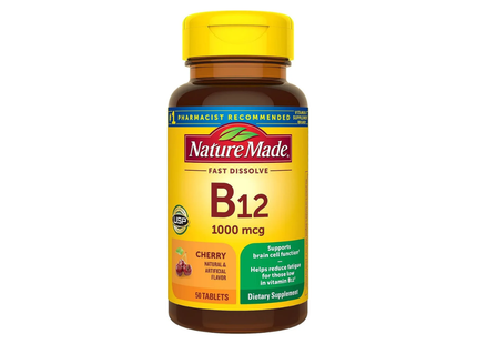 NATURE MADE B12 1000 MCG  SUBLINGUAL | 50 Tabletas Sabor Cereza