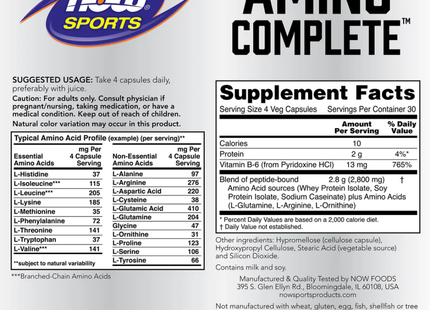 NOW SPORTS Amino Complete, Complejo de Aminoacidos | 120 veg caps