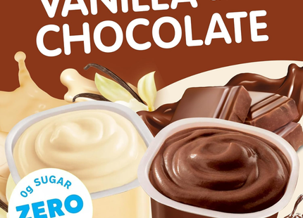 Snack Pack | Paquete de Aperitivos sin Azúcar | Pudding Chocolate & Vainilla | Paquete familiar | 12 unidades