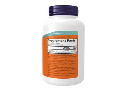 NOW Glicinato de Magnesio 200 mg | 180 tabs