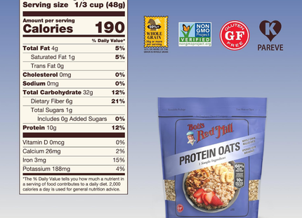 Bob's Red Mill | Avena Gourmet Sin Gluten Con 10g de Proteína Por Porción | 907 g