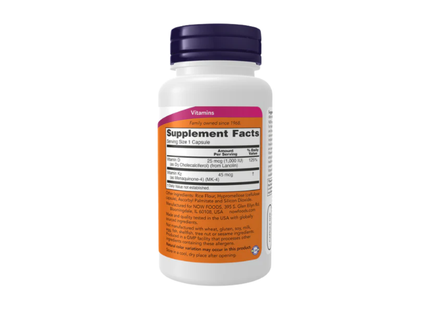 NOW Vitamina D3 1000 UI con K2 45 mcg | 120 veg caps