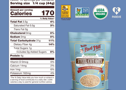 Bob's Red Mill Steel Cut Oats | Avena Orgánica Corte Afilado | 680g