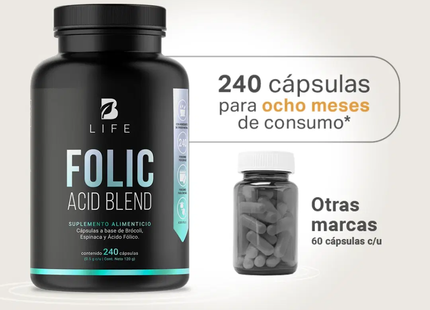 B LIFE Ácido Fólico con Brócoli y Espinaca | 240 Cápsulas