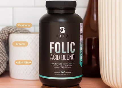 B LIFE Ácido Fólico con Brócoli y Espinaca | 240 Cápsulas