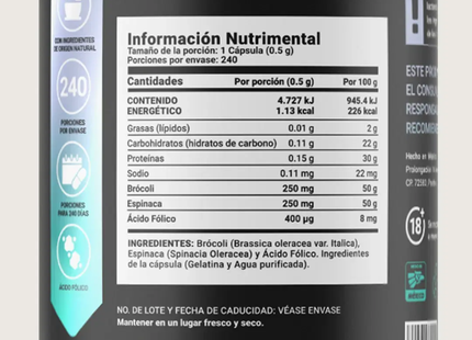 B LIFE Ácido Fólico con Brócoli y Espinaca | 240 Cápsulas