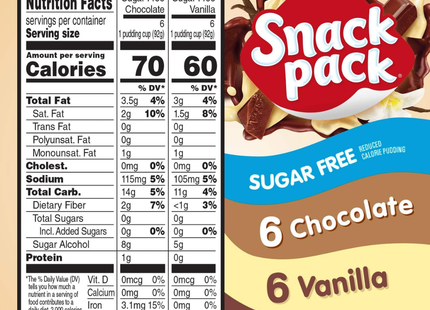 Snack Pack | Paquete de Aperitivos sin Azúcar | Pudding Chocolate & Vainilla | Paquete familiar | 12 unidades